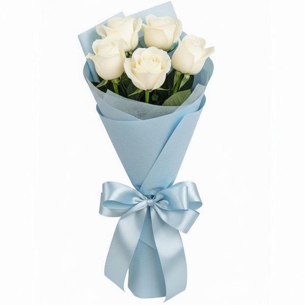 Букет 5 Белых роз Проуд в Майне