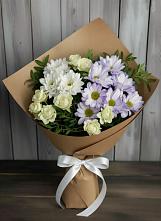 Букет цветов из:  Хризантемы и Розы #REPLACE_PRED# Майне