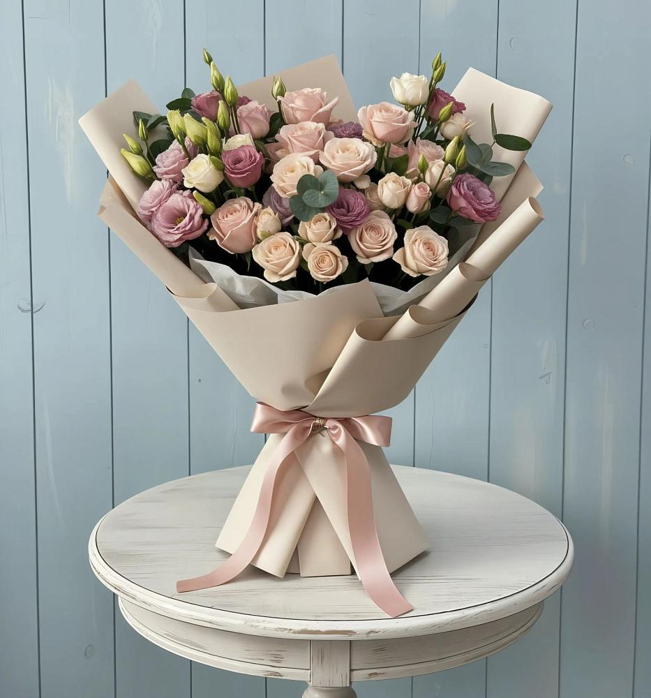 Букет цветов из: Розы и Лизиантусы в Майне